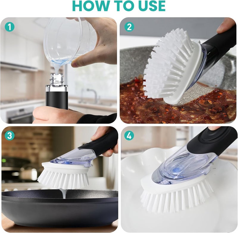 Pamrack Soap Dispensing Dish Brush, Dish Scrub Brush with Soap Dispenser, Dish Soap Brush for Dishes, Pans, Sink, Pots - Image 5